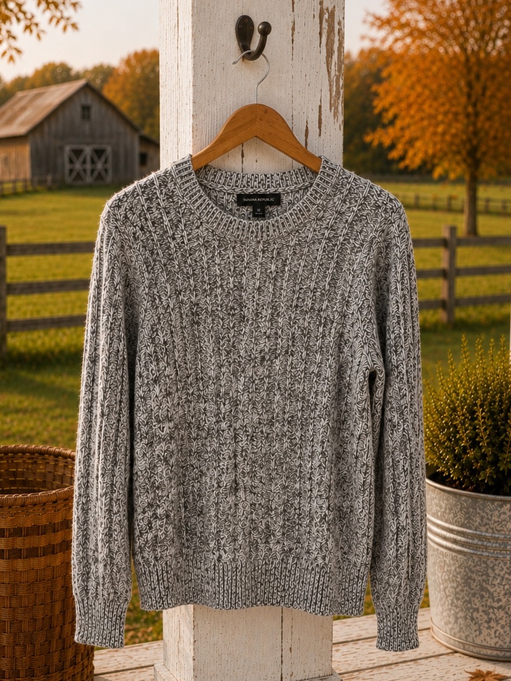 Banana Republic M Marled Wool Cashmere Blend Rib Knit Crewneck Sweater Gray